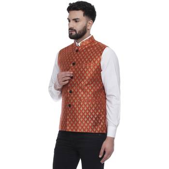 Orange Brasso Jacquard Nehru Jacket 2