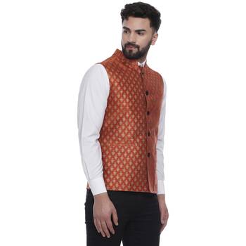 Orange Brasso Jacquard Nehru Jacket 3