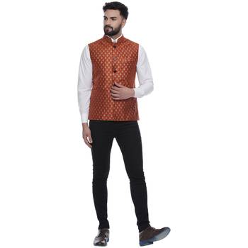 Orange Brasso Jacquard Nehru Jacket 4