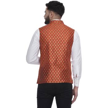 Orange Brasso Jacquard Nehru Jacket 5