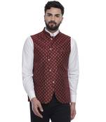 Maroon Brasso Jacquard Nehru Jacket