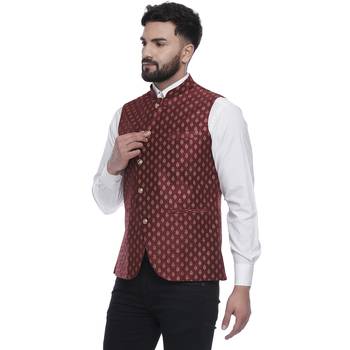 Maroon Brasso Jacquard Nehru Jacket 2