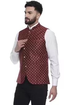 Maroon Brasso Jacquard Nehru Jacket