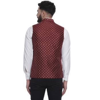 Maroon Brasso Jacquard Nehru Jacket 4