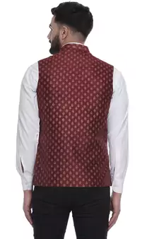 Maroon Brasso Jacquard Nehru Jacket