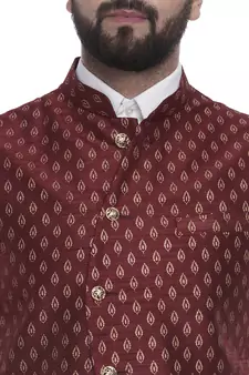 Maroon Brasso Jacquard Nehru Jacket