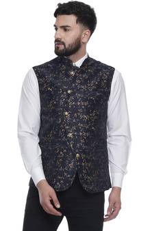 Blue Brasso Jacquard Nehru Jacket