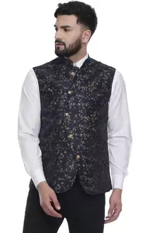 Blue Brasso Jacquard Nehru Jacket