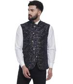 Blue Brasso Jacquard Nehru Jacket