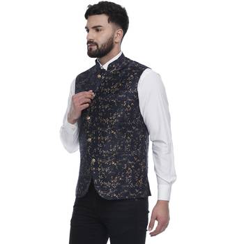 Blue Brasso Jacquard Nehru Jacket 2