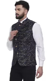 Blue Brasso Jacquard Nehru Jacket