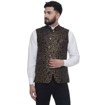Black Brasso Jacquard Nehru Jacket 1