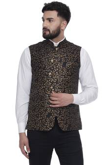 Black Brasso Jacquard Nehru Jacket