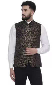 Black Brasso Jacquard Nehru Jacket