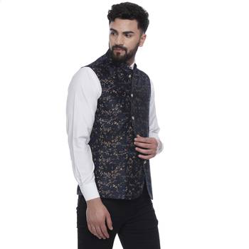 Blue Brasso Jacquard Nehru Jacket 3