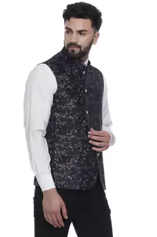 Blue Brasso Jacquard Nehru Jacket