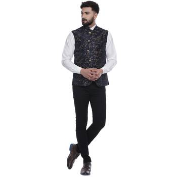Blue Brasso Jacquard Nehru Jacket 4