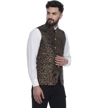 Black Brasso Jacquard Nehru Jacket 2