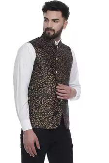 Black Brasso Jacquard Nehru Jacket