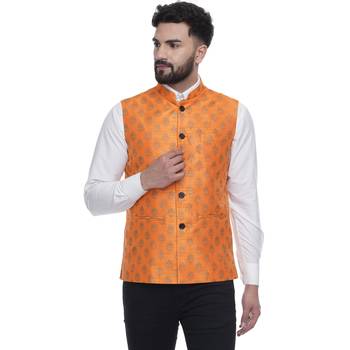 Orange Brasso Jacquard Nehru Jacket 1