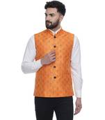 Orange Brasso Jacquard Nehru Jacket