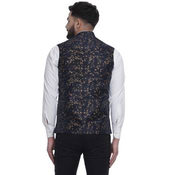 Blue Brasso Jacquard Nehru Jacket 5