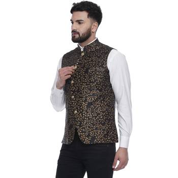 Black Brasso Jacquard Nehru Jacket 3