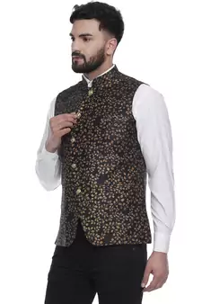 Black Brasso Jacquard Nehru Jacket
