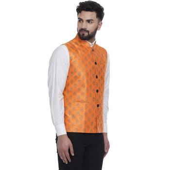 Orange Brasso Jacquard Nehru Jacket 2