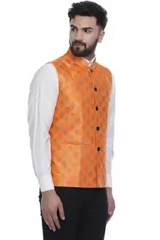 Orange Brasso Jacquard Nehru Jacket