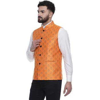 Orange Brasso Jacquard Nehru Jacket 3