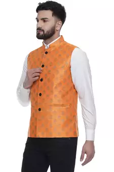 Orange Brasso Jacquard Nehru Jacket