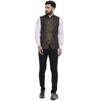 Black Brasso Jacquard Nehru Jacket 4