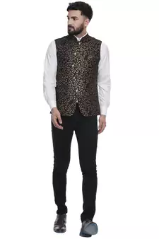 Black Brasso Jacquard Nehru Jacket