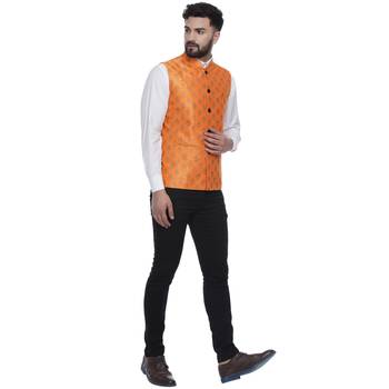 Orange Brasso Jacquard Nehru Jacket 4