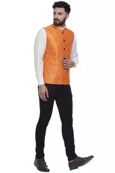 Orange Brasso Jacquard Nehru Jacket