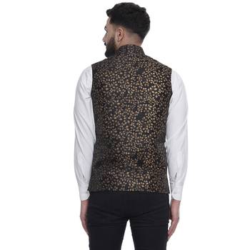 Black Brasso Jacquard Nehru Jacket 5