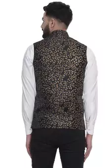 Black Brasso Jacquard Nehru Jacket