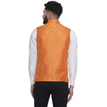 Orange Brasso Jacquard Nehru Jacket 5