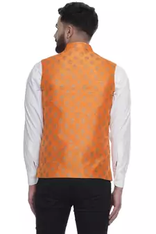 Orange Brasso Jacquard Nehru Jacket