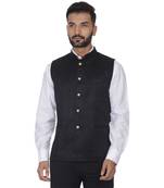 Black Plain Faux Velvet Nehru Jacket