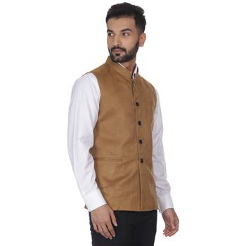 Brown Plain Faux Velvet Nehru Jacket 3