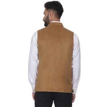 Brown Plain Faux Velvet Nehru Jacket 4