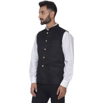 Black Plain Faux Velvet Nehru Jacket 2