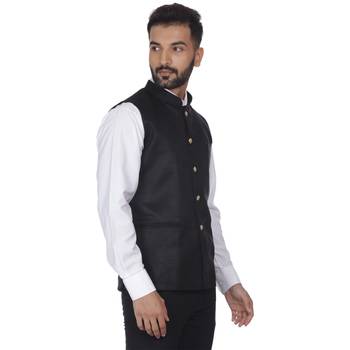 Black Plain Faux Velvet Nehru Jacket 3