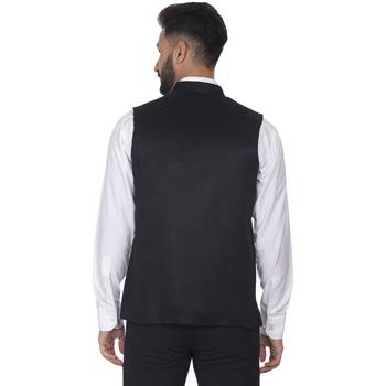 Black Plain Faux Velvet Nehru Jacket 4