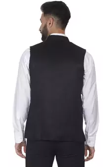 Black Plain Faux Velvet Nehru Jacket