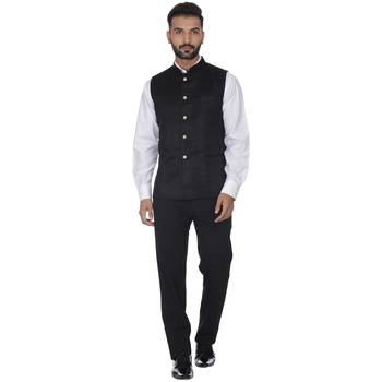 Black Plain Faux Velvet Nehru Jacket 5