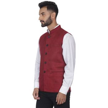 Maroon Plain Faux Velvet Nehru Jacket 2