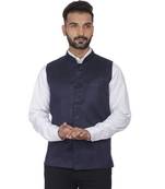 Blue Plain Faux Velvet Nehru Jacket